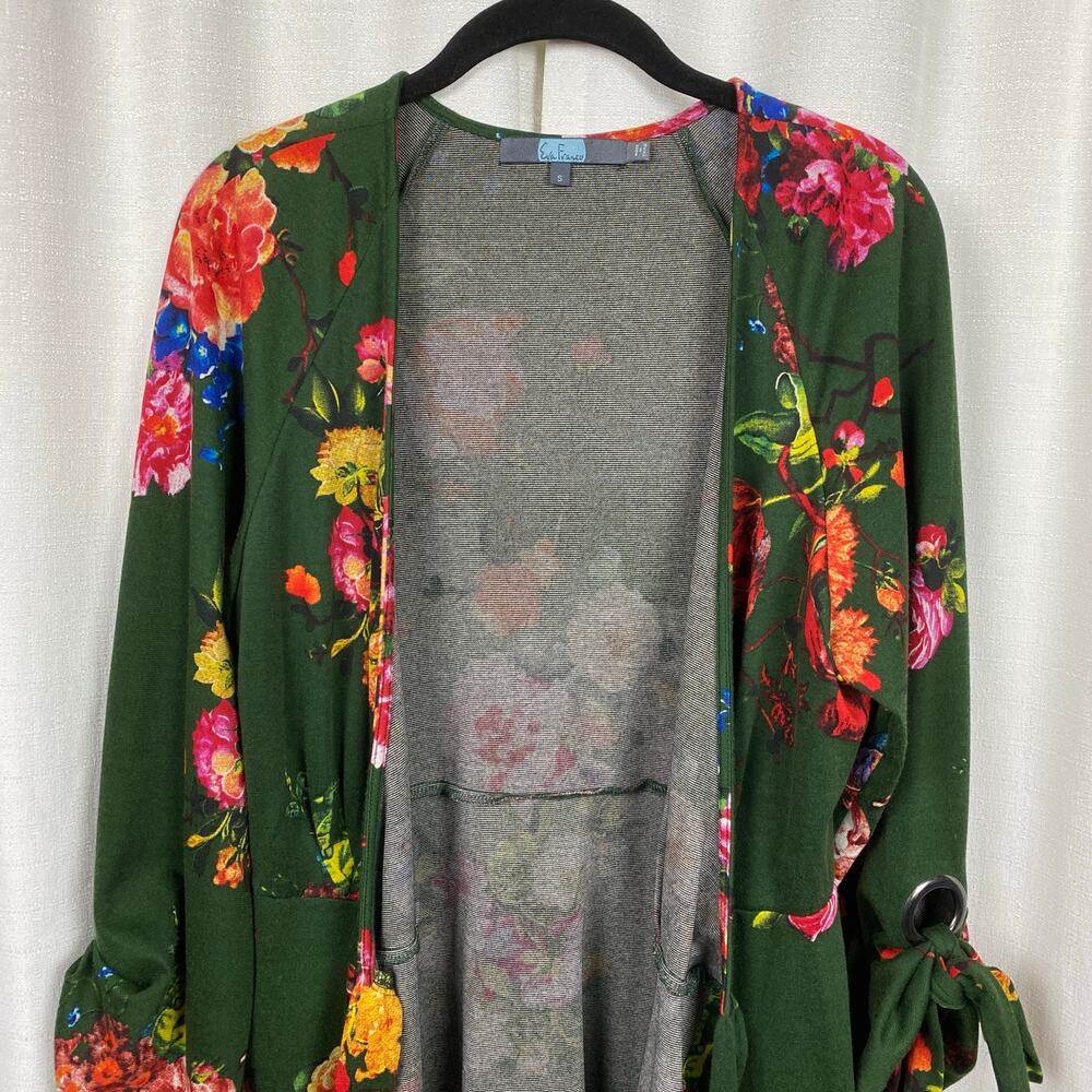 Anthropologie Eva Franco Green Floral Dahlia Wrap Mini Dress Sz.S - Picture 7 of 15